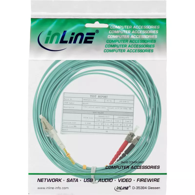 InLine Glasfaser-Duplexkabel LC/ST 50/125µm OM3 10m