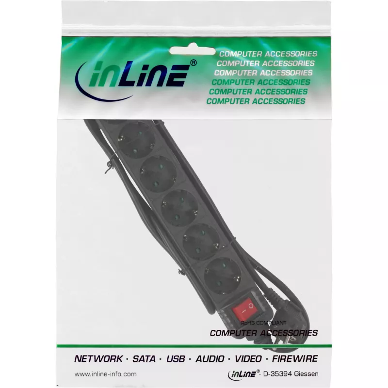 InLine Steckdosenleiste InLine 16461S 6-fach Schutzkontakt CEE 7/3 schwarz 1,5m