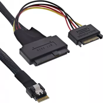 InLine schlank SAS-Kabel, SFF-8654 auf U.2 SFF-8639 + SATA-Stromversorgung, 24Gb/s, 0,5m