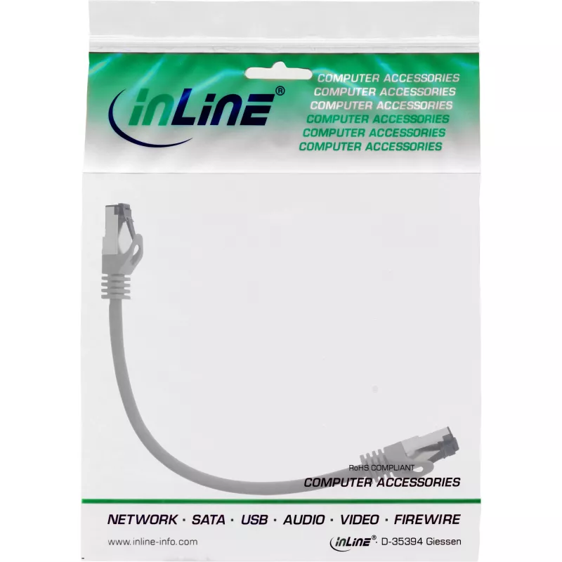 InLine Patchkabel, S/FTP (PiMf), Cat.8.1, 2000 MHz, halogenfrei, grau, 0,25 m