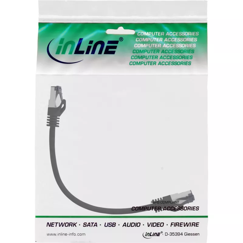 InLine Patchkabel S/FTP PiMF Cat.8.1 halogenfrei 2000MHz schwarz, 0,3m