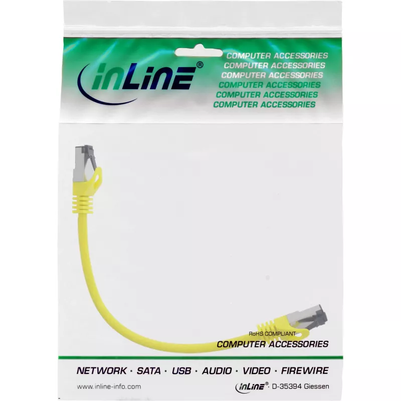 InLine Patchkabel, S/FTP (PiMf), Kat.8.1, 2000 MHz, halogenfrei, gelb, 0,25 m