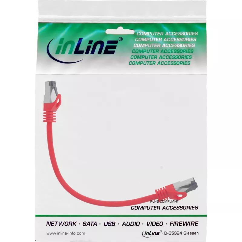 InLine Patchkabel, S/FTP (PiMf), Cat.8.1, 2000MHz, halogenfrei, rot, 0,25m