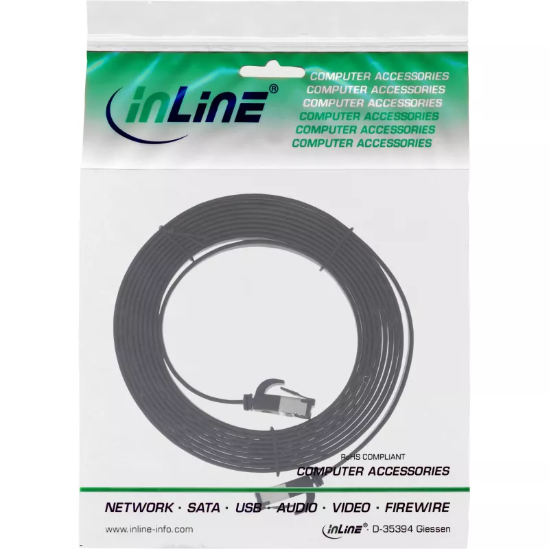 InLine Patchkabel flach, U/FTP, Cat.8.1, TPE halogenfrei, schwarz, 0,5 m