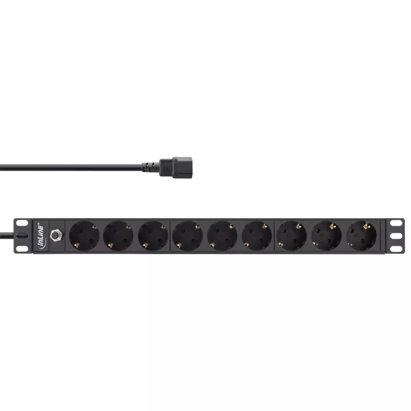 InLine 19-Zoll-Steckdosenleiste, 9-fach CEE7/7, C14-Stecker, Überlastschutz