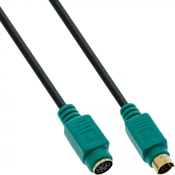 InLine PS/2-Kabel, M/F, schwarz/grün, vergoldete Kontakte, 3 m