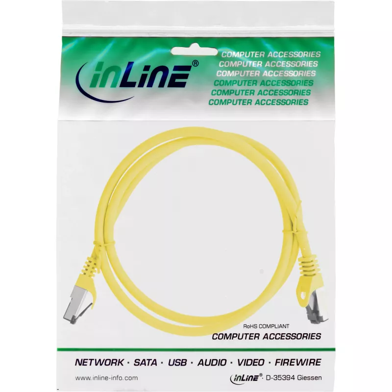 InLine Patchkabel, S/FTP (PiMf), Kat.8.1, 2000 MHz, halogenfrei, gelb, 1 m