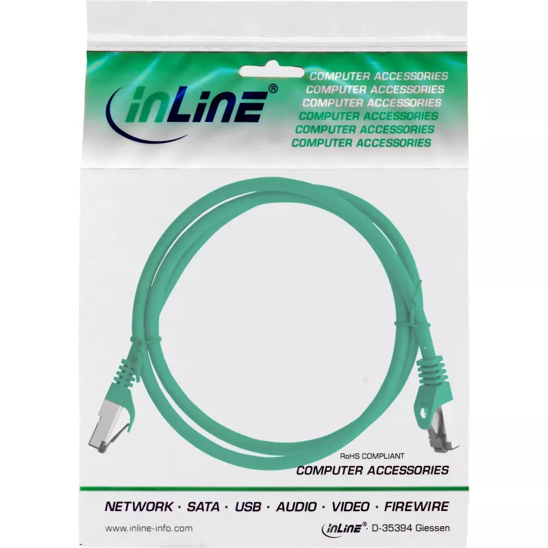 InLine Patchkabel, S/FTP (PiMf), Cat.8.1, 2000MHz, halogenfrei, grün, 1m