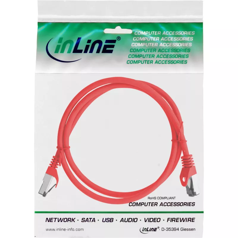 InLine Patchkabel, S/FTP (PiMf), Kat.8.1, 2000MHz, halogenfrei, rot, 2m