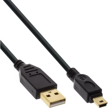 InLine USB 2.0 Mini-Kabel, Typ A Stecker / Mini-B Stecker (5-polig), schwarz/gold, 0,5 m