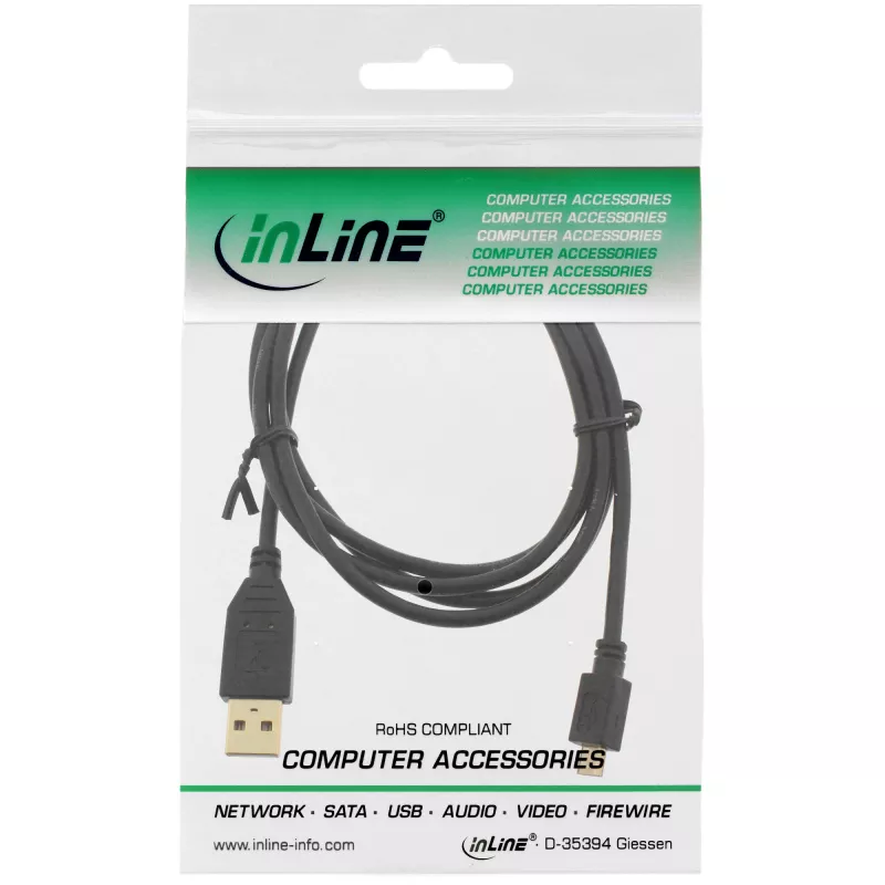 InLine Micro-USB-2.0-Kabel USB Typ A Stecker / Micro-B Stecker, schwarz, 0,5 m