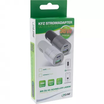 InLine USB Autoladegerät Power-Adapter Quick Charge 3.0, weiß
