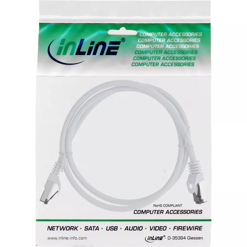 InLine Patchkabel, S/FTP (PiMf), Kat.8.1, 2000MHz, halogenfrei, weiß, 1m