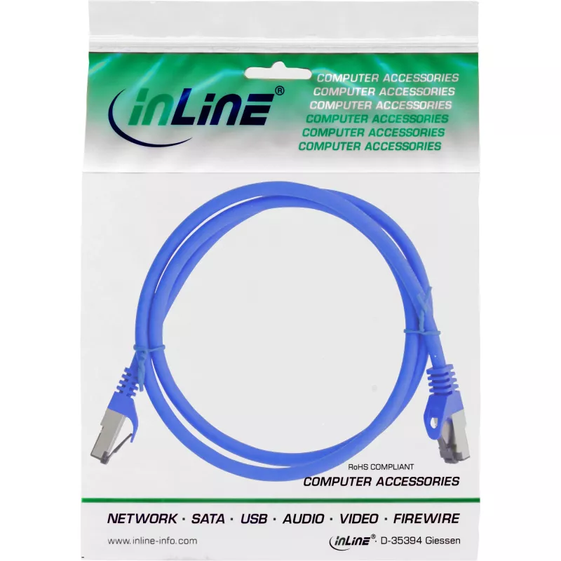 InLine Patchkabel S/FTP PiMF Cat.8.1 halogenfrei 2000MHz blau, 3m