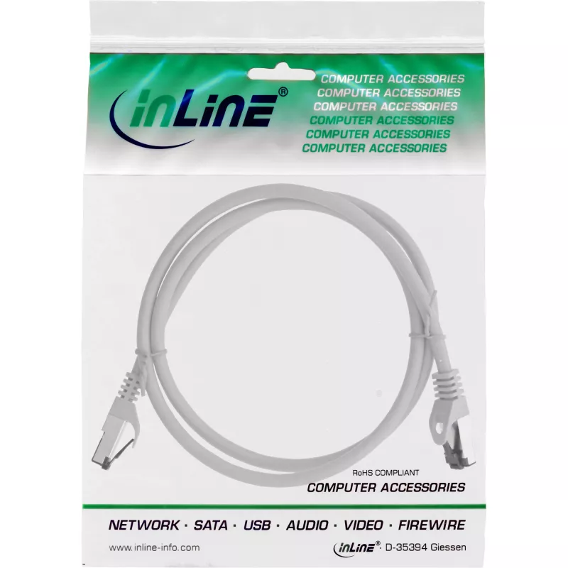 InLine Patchkabel, S/FTP (PiMf), Cat.8.1, 2000 MHz, halogenfrei, grau, 3 m