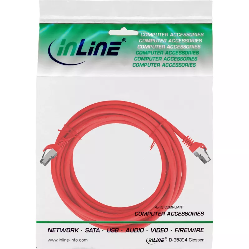 InLine Patchkabel, S/FTP (PiMf), Cat.8.1, 2000MHz, halogenfrei, rot, 15m