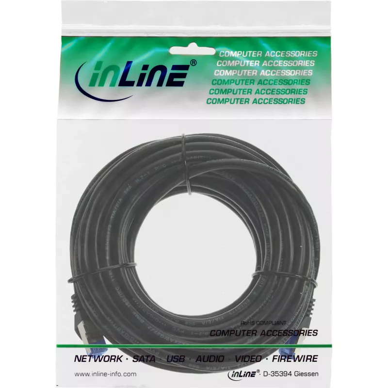 InLine Patchkabel, Cat.6A, S/FTP, PE Outdoor, schwarz, 30m
