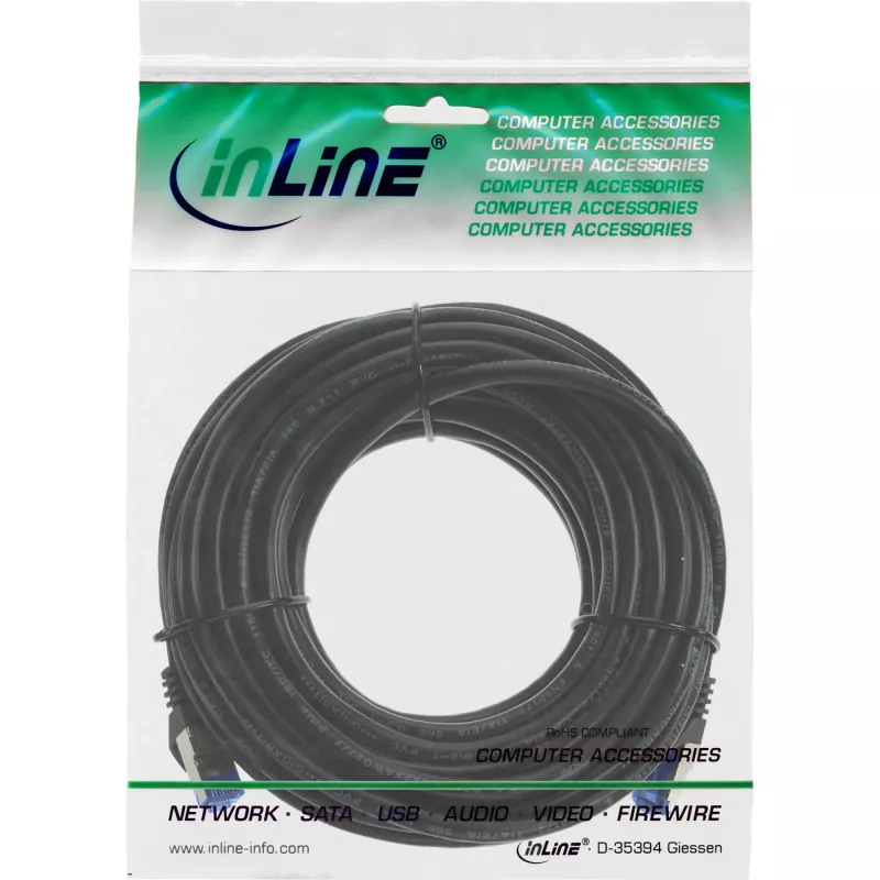InLine Patchkabel, Cat.6A, S/FTP, PUR Industrie, schwarz, 50 m