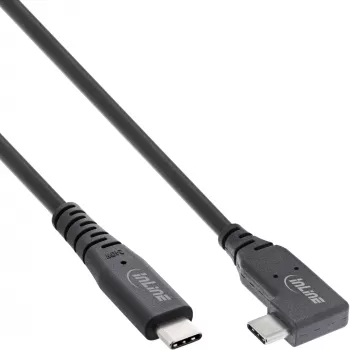 InLine USB4-Kabel, USB-C, einseitig abgewinkelt, PD 240W, 8K60Hz, TPE, schwarz, 2m