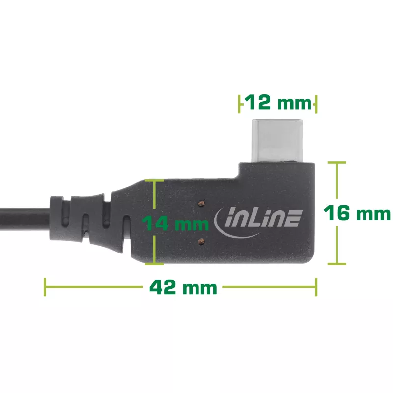 InLine USB4-Kabel, USB-C, einseitig abgewinkelt, PD 240W, 8K60Hz, TPE, schwarz, 1m