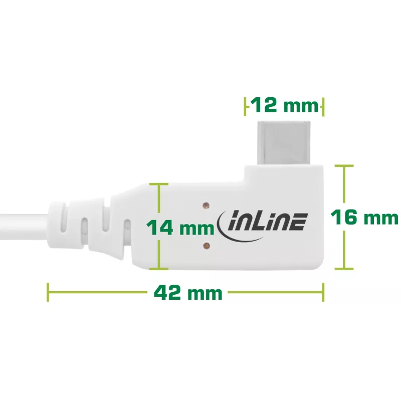 InLine USB4-Kabel, USB-C, einseitig abgewinkelt, PD 240W, 8K60Hz, TPE, weiß, 0,5 m