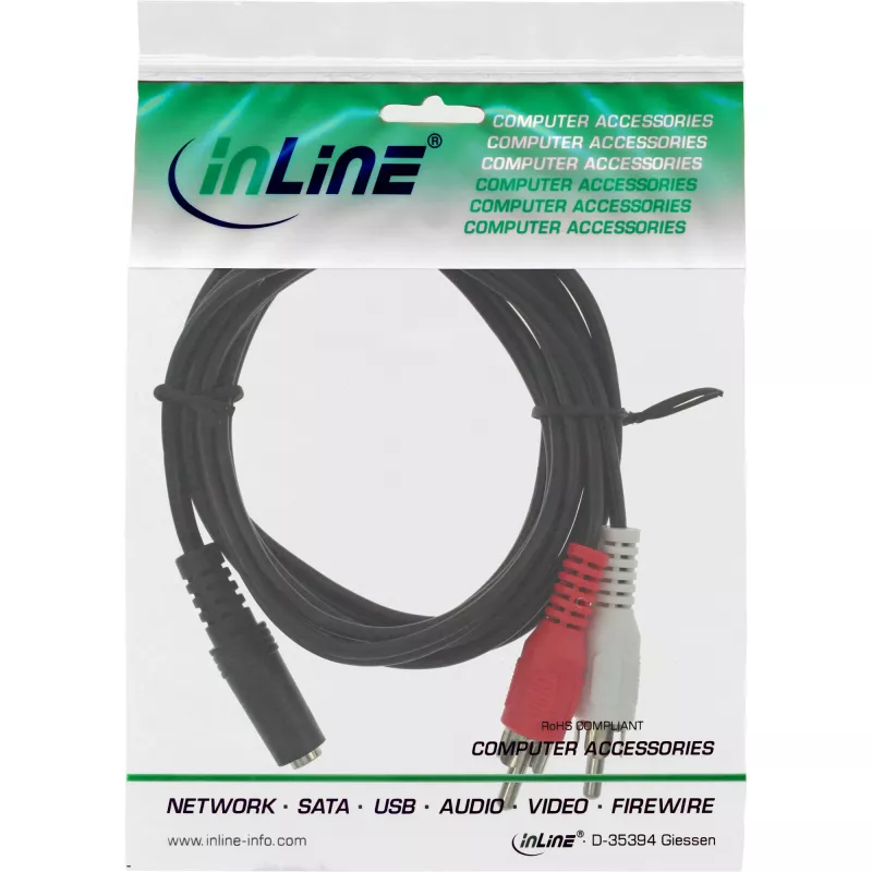Audiokabel 2x Cinch-Stecker / 3,5 mm Stereo-Kupplung 0,2 m InLine 89940L