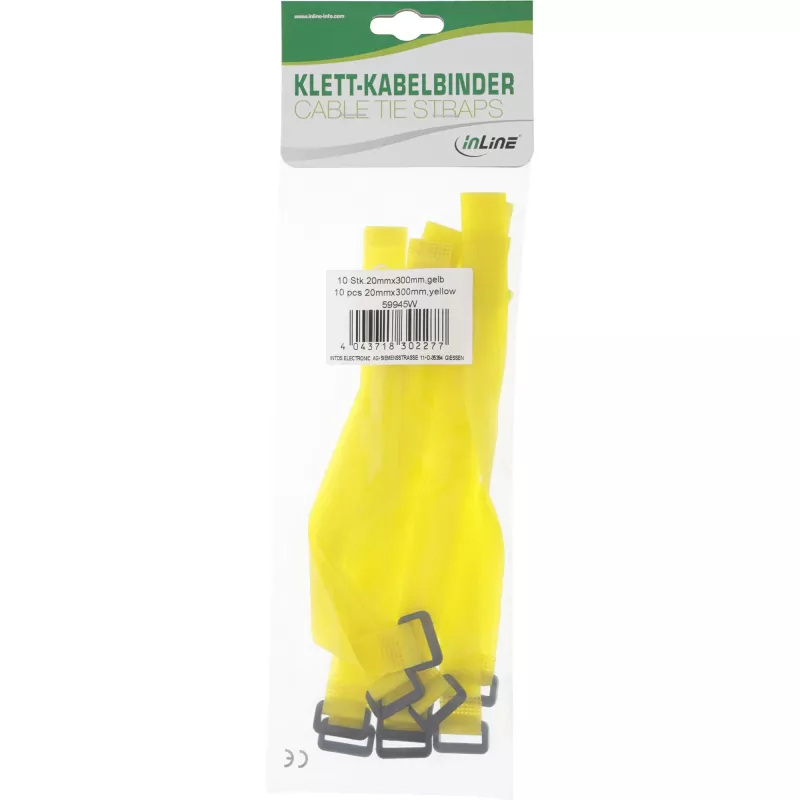 InLine Klett-Kabelbinder, 20 x 300 mm, 10 Stück, Gelb