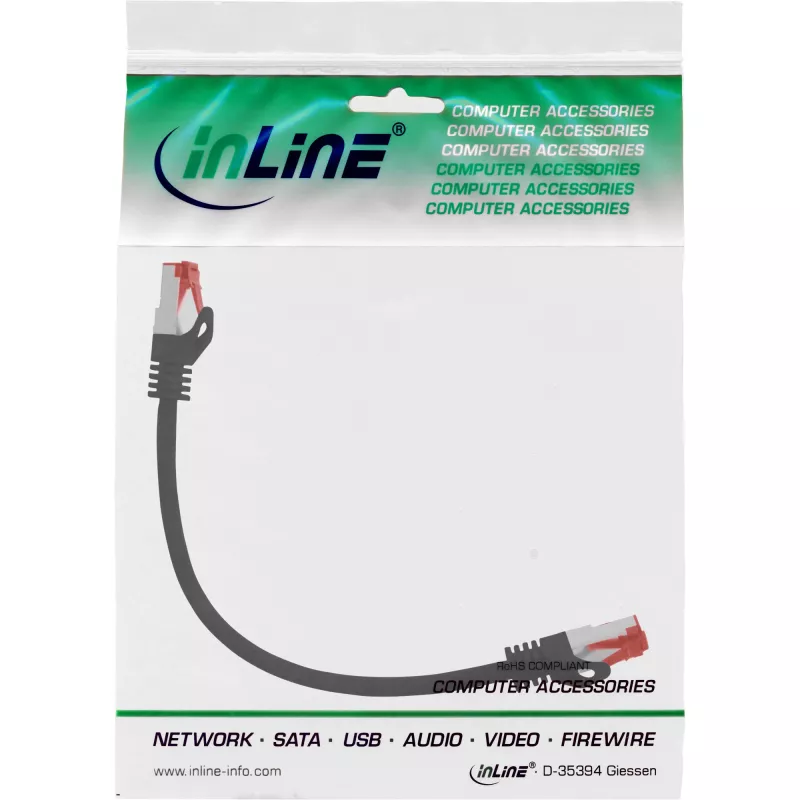 InLine Patchkabel S/FTP PiMF Cat.6 250MHz PVC CCA schwarz 0,25m