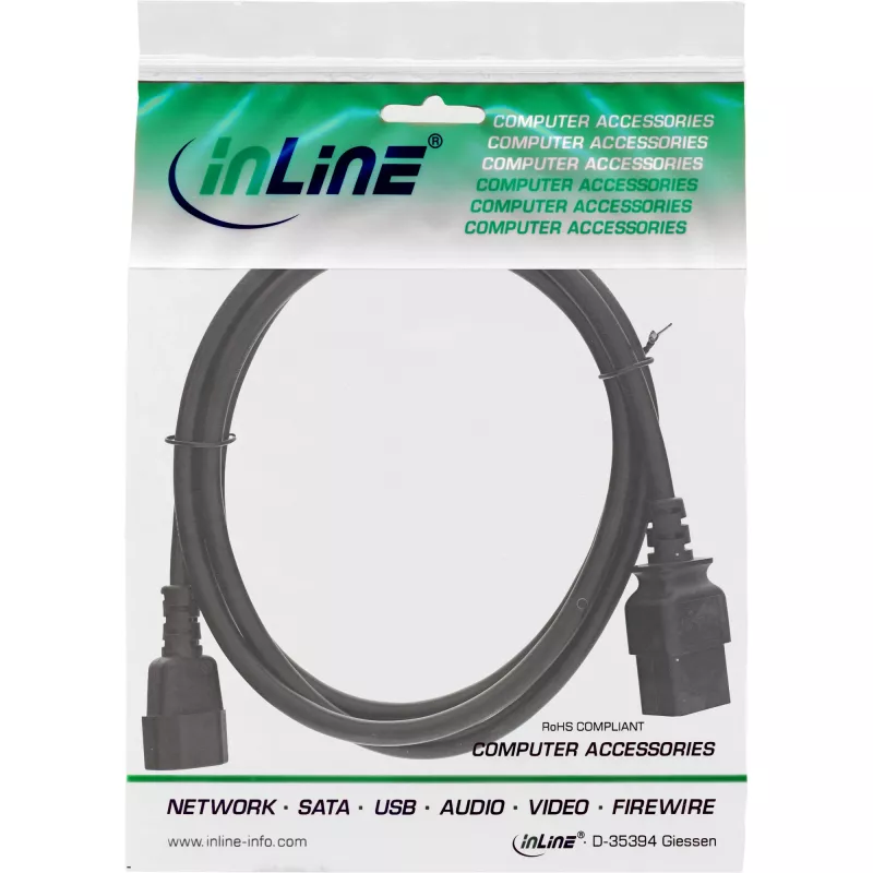 InLine Stromadapterkabel, IEC-60320 C14 auf C19, 3x1,5mm², max. 10A, 1m