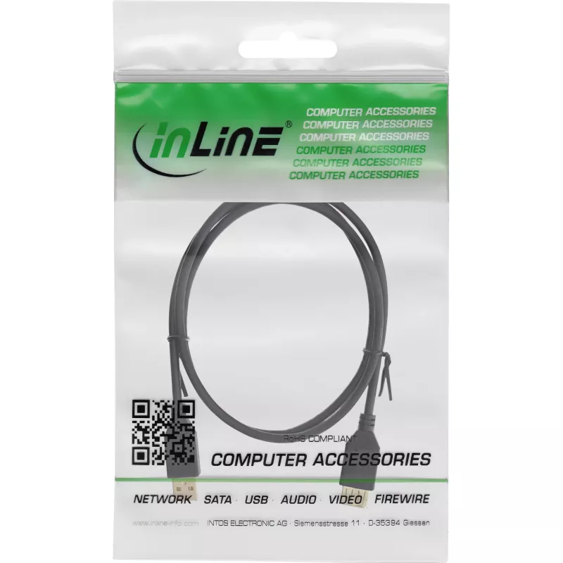 InLine USB 2.0 Verlängerungskabel Typ A Stecker / Buchse, vergoldet, schwarz, 1,2m