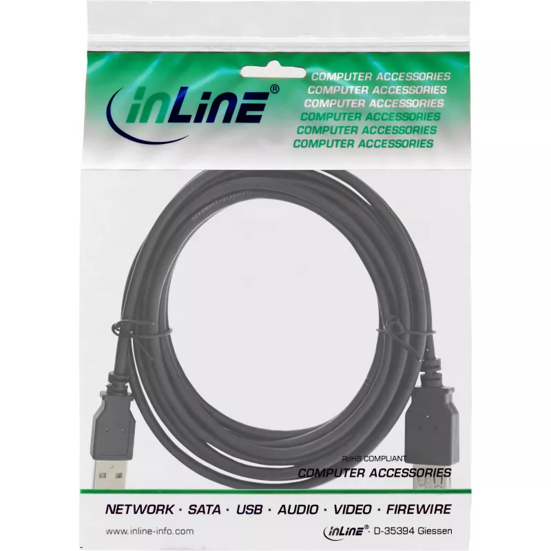 USB 2.0 Verlängerungskabel Typ A Stecker/Buchse InLine 34602B 2m schwarz