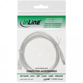 USB 2.0 Kabel Typ A Stecker / B Stecker InLine 34505T 0,5 m transparent