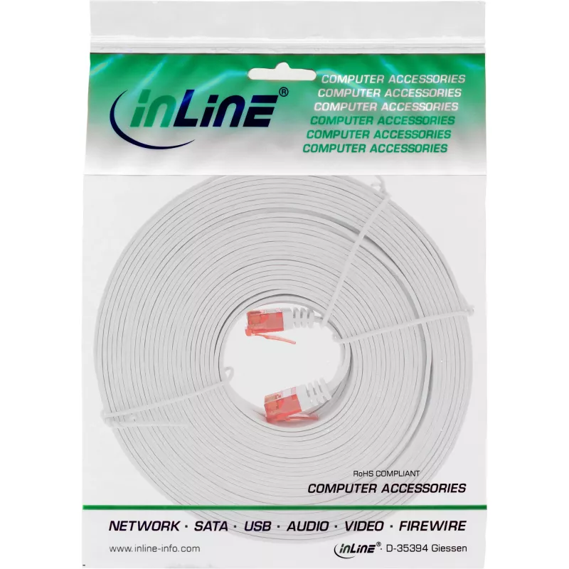 InLine Flat Ultraschlank Patchkabel U/UTP Cat.6 Gigabit-fähig weiß 5 m