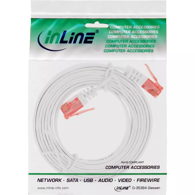 InLine Flat Ultraschlank Patchkabel U/UTP Cat.6 Gigabit-fähig weiß 2m