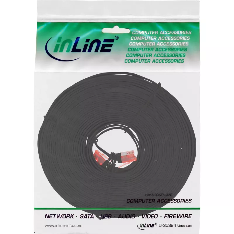 InLine Flaches Ultraflach-Patchkabel U/UTP Cat.6 Gigabit-fähig schwarz 15 m
