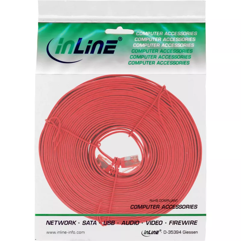 InLine Flaches Ultraslim Patchkabel U/UTP Cat.6 Gigabit-tauglich rot 10m