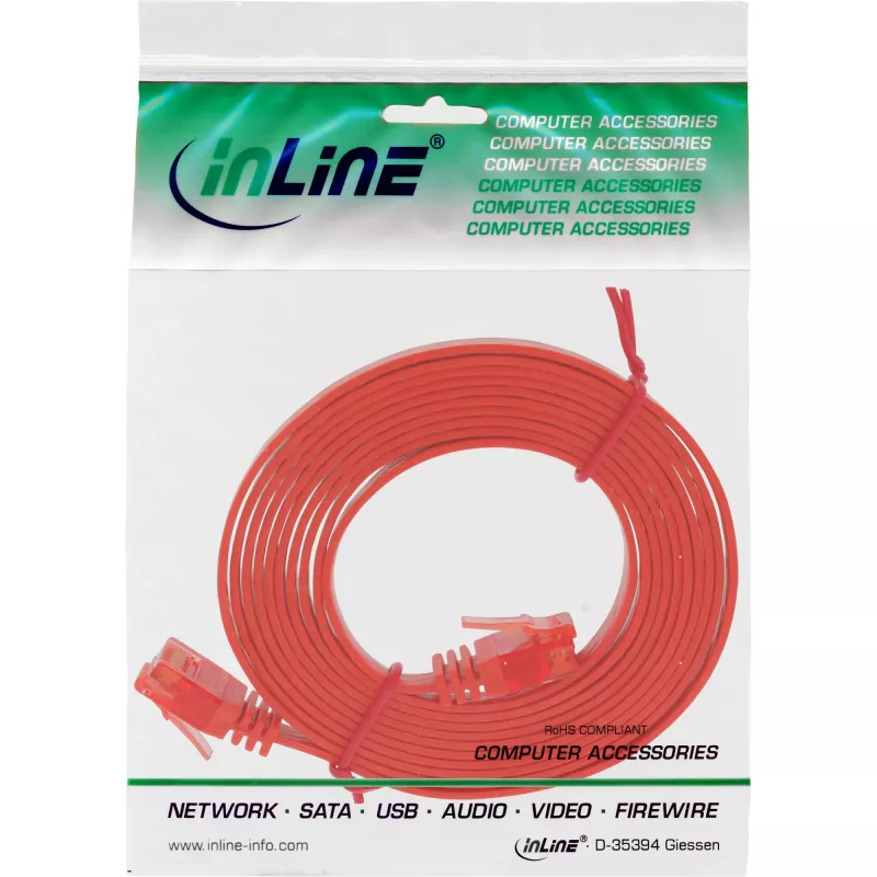 InLine Flaches Ultraslim-Patchkabel U/UTP Cat.6 Gigabit-fähig rot 1m