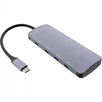 InLine USB 3.2 Gen.2 Hub, 4x USB-C + 3x USB-A, PD 100W, Aluminium, grau