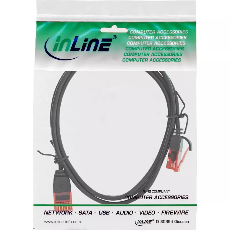 InLine schlank Patchkabel, U/UTP, Cat.6, schwarz, 2 m