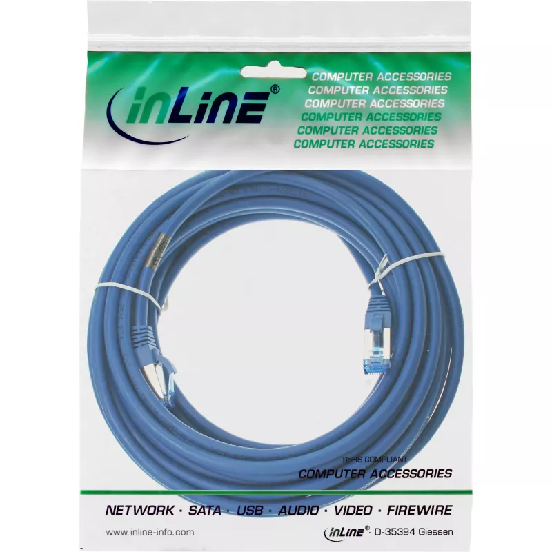 InLine Patchkabel S/FTP PiMF Cat.6A halogenfrei 500 MHz blau 15 m