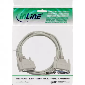 InLine serielles Kabel, vergossen, DB25 Stecker / Buchse, direkt, grau, 20 m