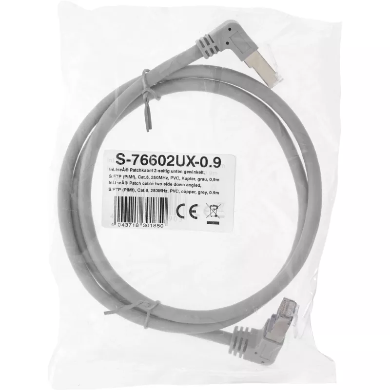 Netzwerkkabel InLine® S-76602U-1.1 abgewinkelter Stecker Cat.6 1,1 m grau