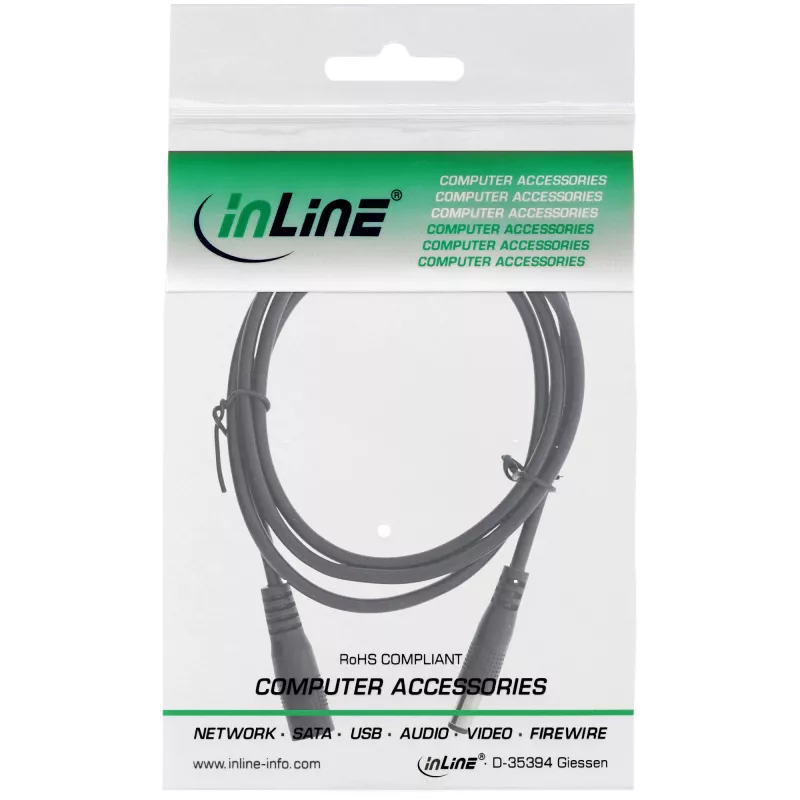 InLine DC-Verlängerungskabel, DC-Stecker/Buchse 5,5x2,1mm, AWG 18, schwarz 0,5m