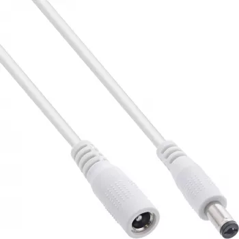 InLine DC-Verlängerungskabel, DC-Stecker/Buchse 5,5x2,5mm, AWG 18, weiß 2m