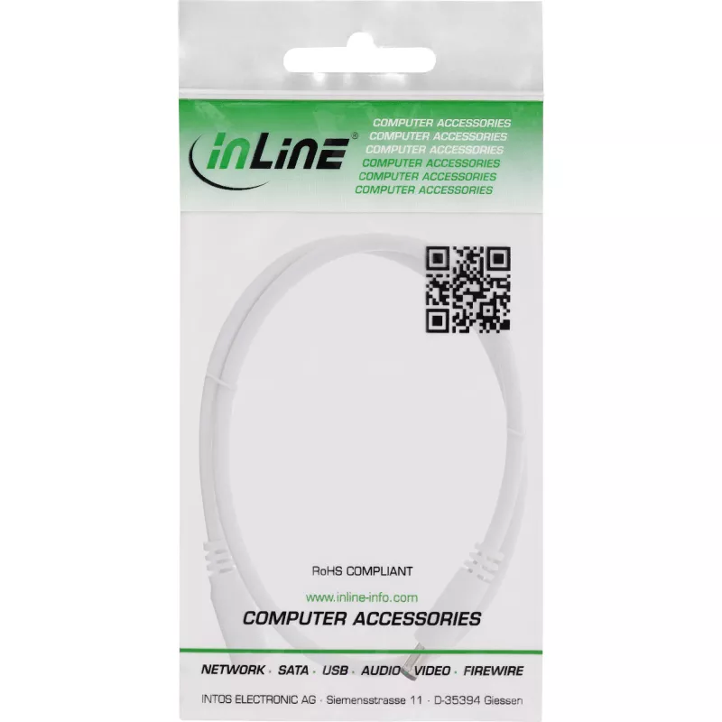 InLine DC-Verlängerungskabel, DC-Stecker/Buchse 5,5x2,5mm, AWG 18, weiß 2m