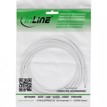 InLine DC-Verlängerungskabel, DC Stecker/Buchse 5,5x2,1mm, AWG 18, weiß 5m