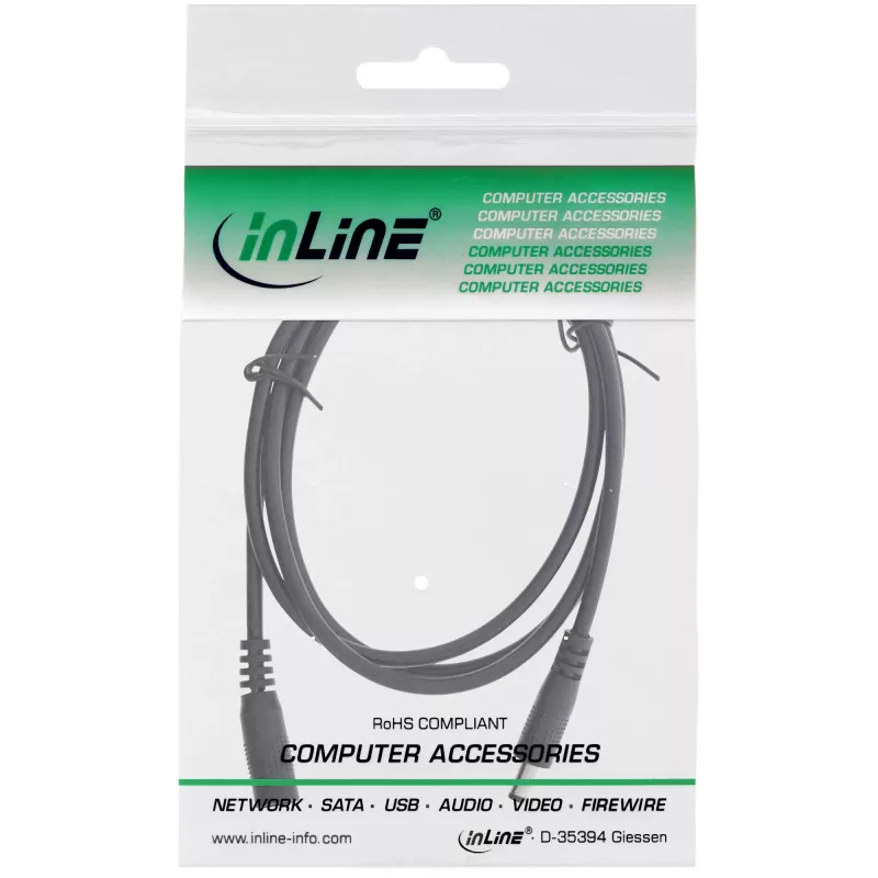 InLine DC-Verlängerungskabel, DC-Stecker/Buchse 4,0x1,7mm, AWG 18, schwarz 0,5m