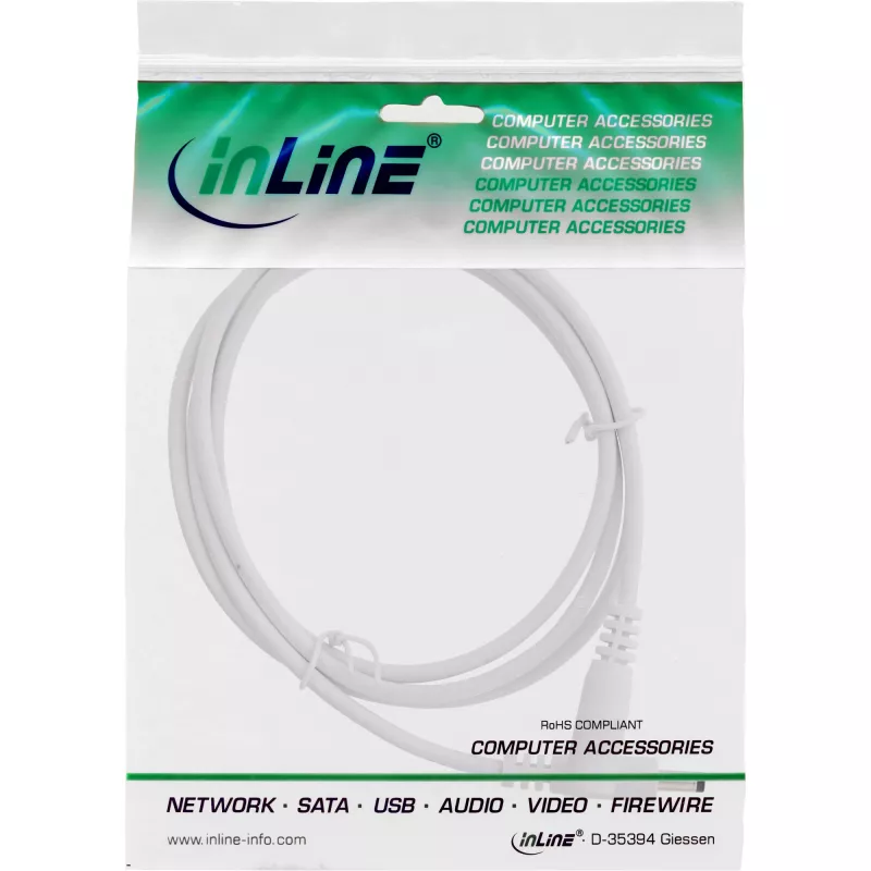 InLine DC-Verlängerungskabel, DC-Stecker/Buchse 4,0x1,7mm, AWG 18, weiß 2m