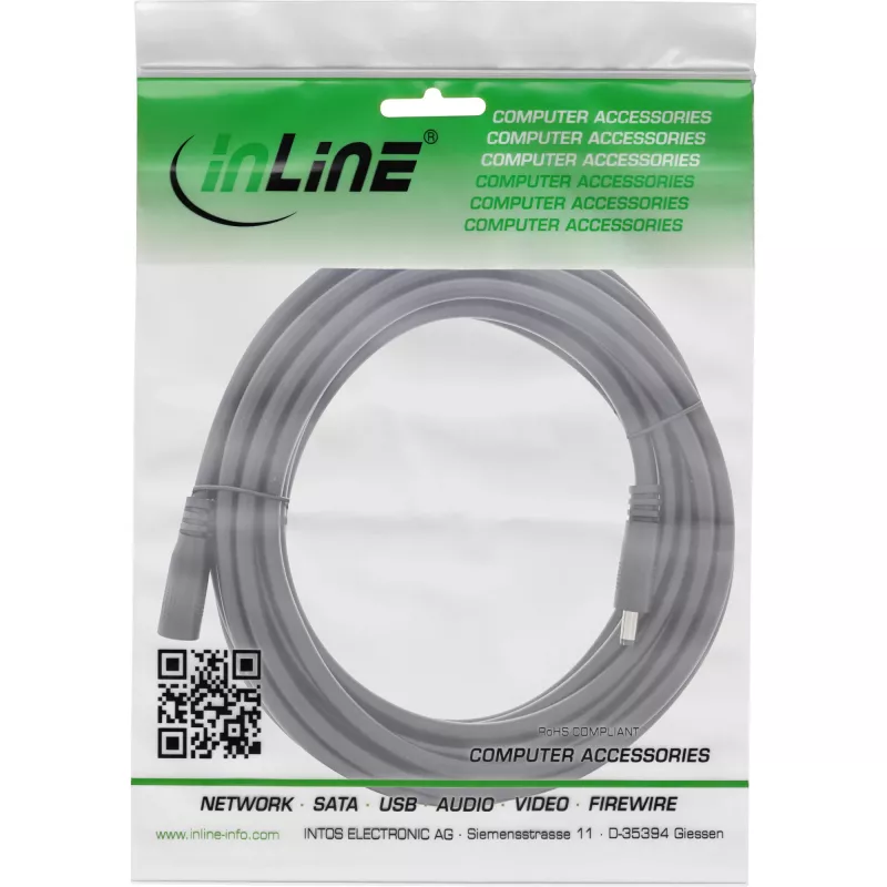 InLine DC-Verlängerungskabel, DC Stecker/Buchse 4,0x1,7mm, AWG 18, schwarz 3m