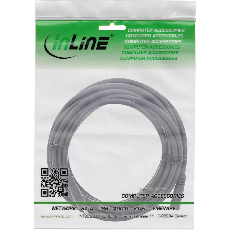 InLine DC-Verlängerungskabel, DC-Stecker/Buchse 3,5x1,35mm, AWG 18, schwarz 5m